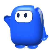 Kuto, mascotte bleue au visage blanc et aux yeux bleu marine